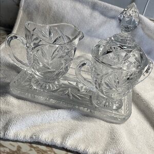 Intricate Vintage Crystal Creamer and Sugar Set